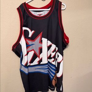 Mitchell & Ness Black and Red Philadelphia 76ers Jersey